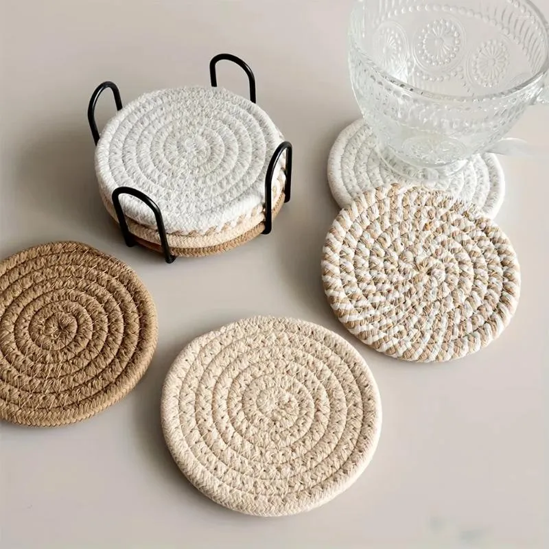Set Di 8 Sottobicchieri Assorbenti In Cotone E Lino – Grigio, Diametro 10,9 Cm – Per Tavolino, Soggiorno, Accessori Bar