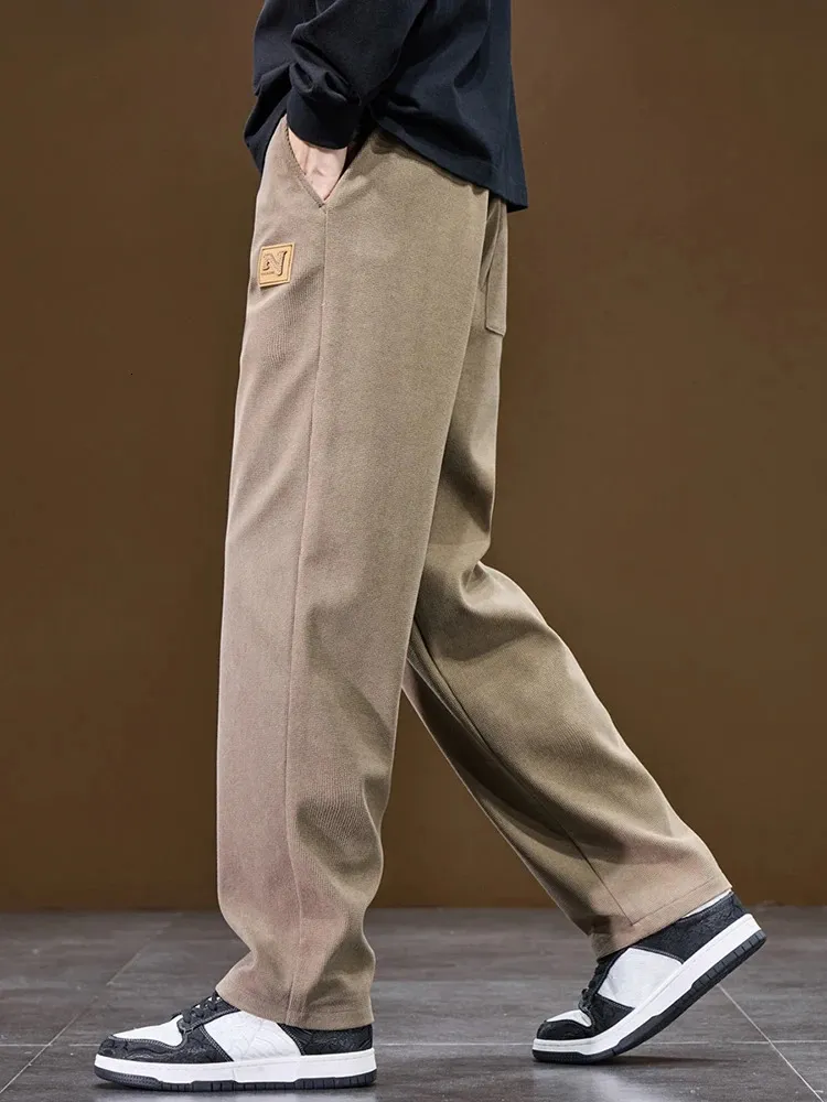 Pantaloni Uomo In Velluto A Coste, Modello Dritto Multitasca, Tinta Unita, Larghi E Casuali, Per Autunno/Inverno, Con Tasche Portafoglio - 4