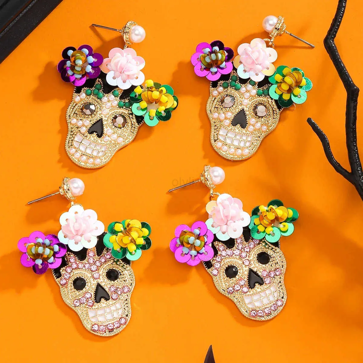 Orecchini Pendenti Teschio Scheletro Argento - Gioielli Gotici Vintage Per Donna E Ragazza - Orecchini Lunghi A Osso Per Halloween E Festa - 2