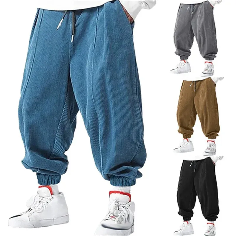 Pantaloni cargo Harem in velluto a coste da uomo Va elastica Pantaloni sportivi casual Pantaloni sportivi Primavera Autunno Verde milare Grigio Nero Pantaloni Streetwear  200000343