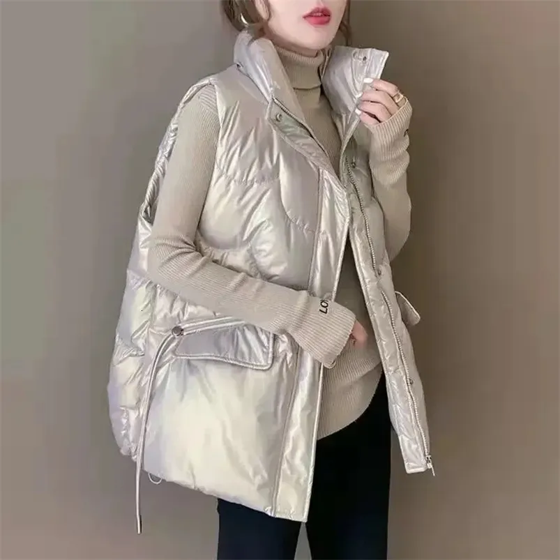 Gilet Lungo Trapuntato Da Donna Con Cappuccio - Senza Maniche, Cerniera, Per Autunno/inverno