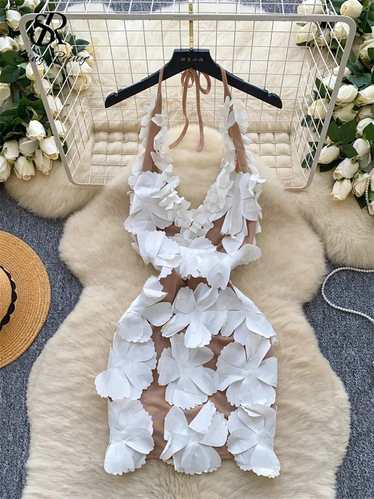 SINGREINY Vintage French Vintage 3D Floral Floral Print Dress with Single Breasted Puff Sleeves and Organza Print for Women - High Quality Long Floral