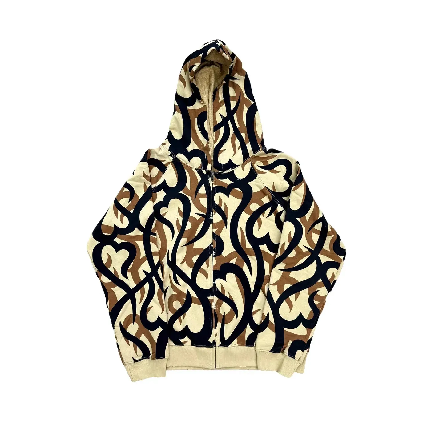 Number Nine Tribal Camo Hearts Zip Up Hoodie  From Qida01