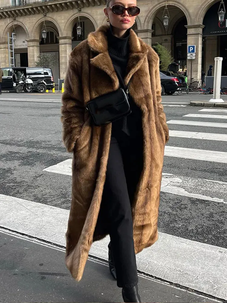 Save Big on Bulk Womens Faux Fur Long Coats Womens Thick Brown Faux Fur  Long Overcoat Fashion Fleece Warm Trench Coats Winter Fluffy Plush 2024  Street