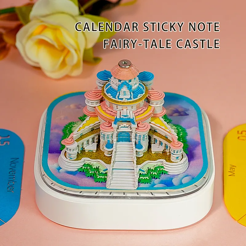 Panoramic Calendar Paper Sticker Notes Fairy Tale Castle Model Note ...