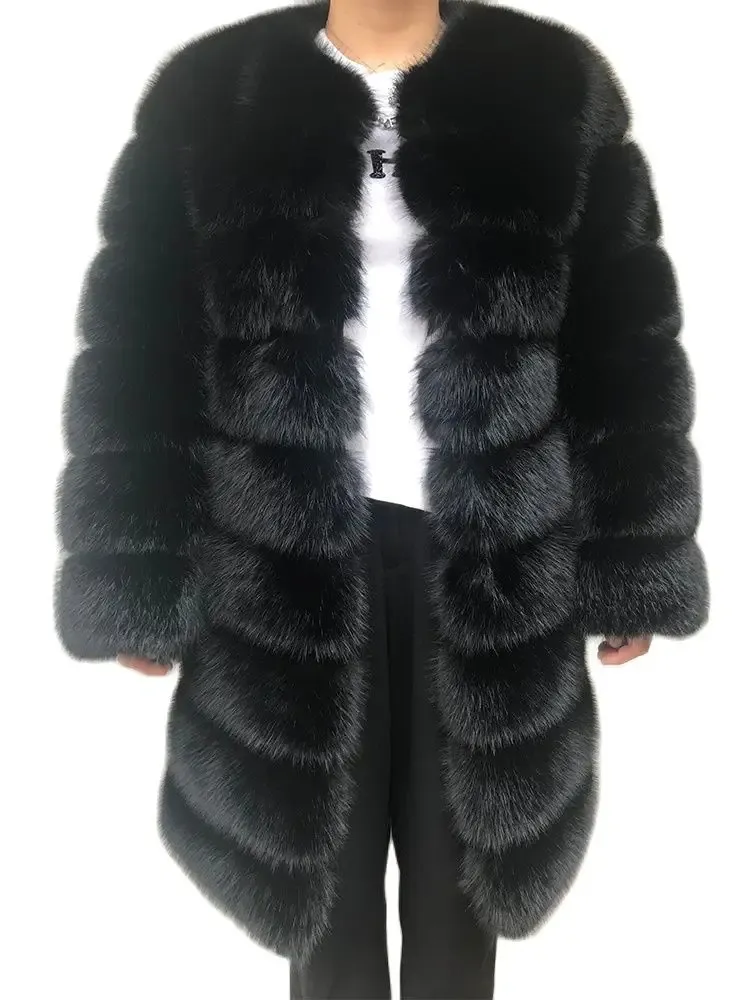 HJQJLJL Black Faux Fur Coat Thick And Warm Fuzzy Female Jacket