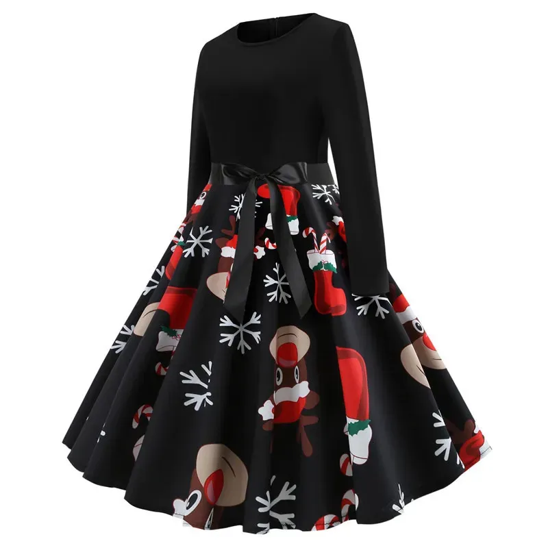 Vintage Christmas Dress for Women, Elegant Swing Party Gown, Long Sleeve Black Casual Print, 50s 60s Style - 251008 from Dhgate Urban Sexy Dresses