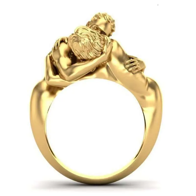 Abstract Design Hand Men Women Hugging And Kissing Ring Couple Trendy Jewelry Geometric Fashion_voghion.com