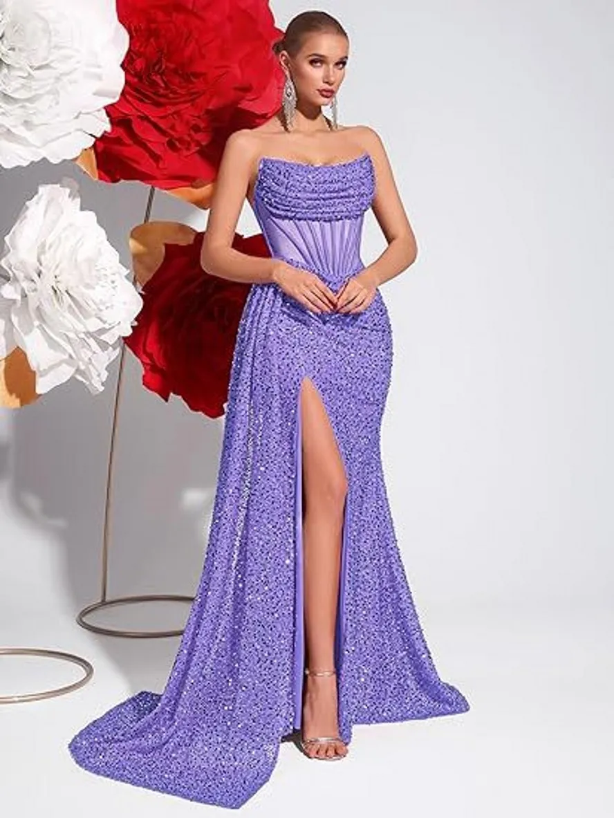 purple homecoming dresses 2025 Sparkly Sequin Dress For Teens – Strapless Tight Cut-Out Cocktail Gown Sweetheart Neckline Dress Smocked Dresses