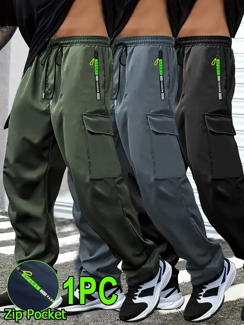 Pantaloni Cargo Uomo Leggeri Con Vita Elastica E Coulisse - Tascapane Casual