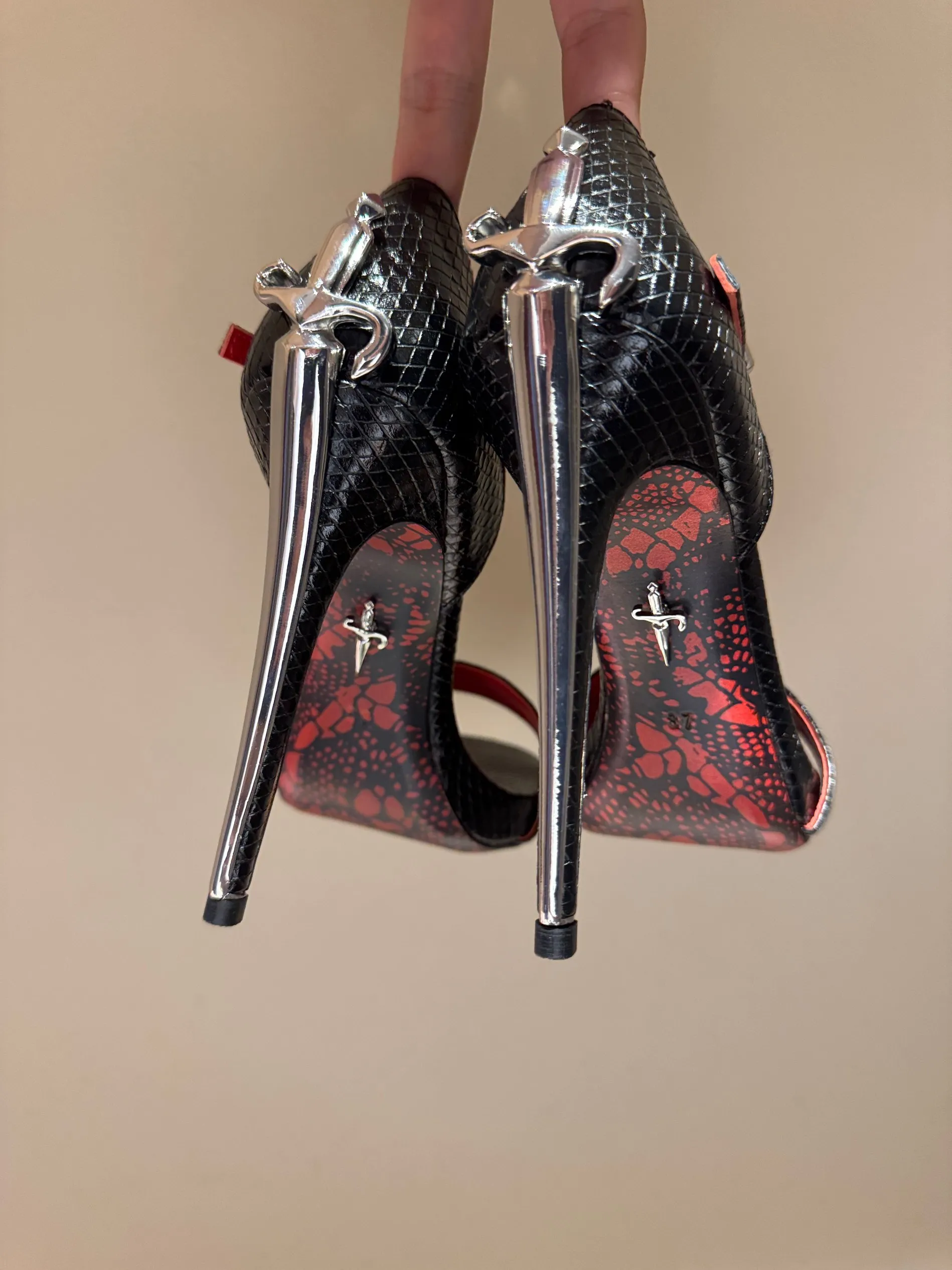 Vintage Cesare Paciotti Lady Blade High Heel Shoes, Heels  Collectors | Cesare Paciotti | Snakeskin Ankle Bootie | Dagger Logo Lace Bottoms main image 1