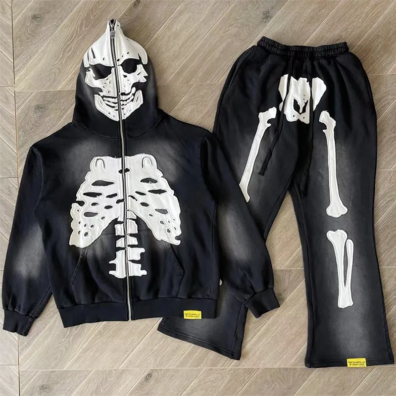 Awful Lot Of Cough Syrupスケルトンパーカー即日発送 Mens Hip Hop Zip Up Cotton Patchwork Sweater, Long Sleeve Up To 50