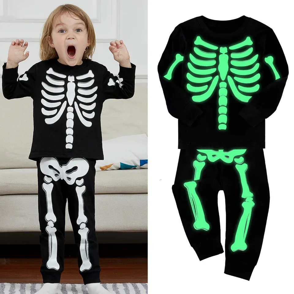Skeleton Costume For Kids Halloween Skull Glowing... From 15,12  | DHgate