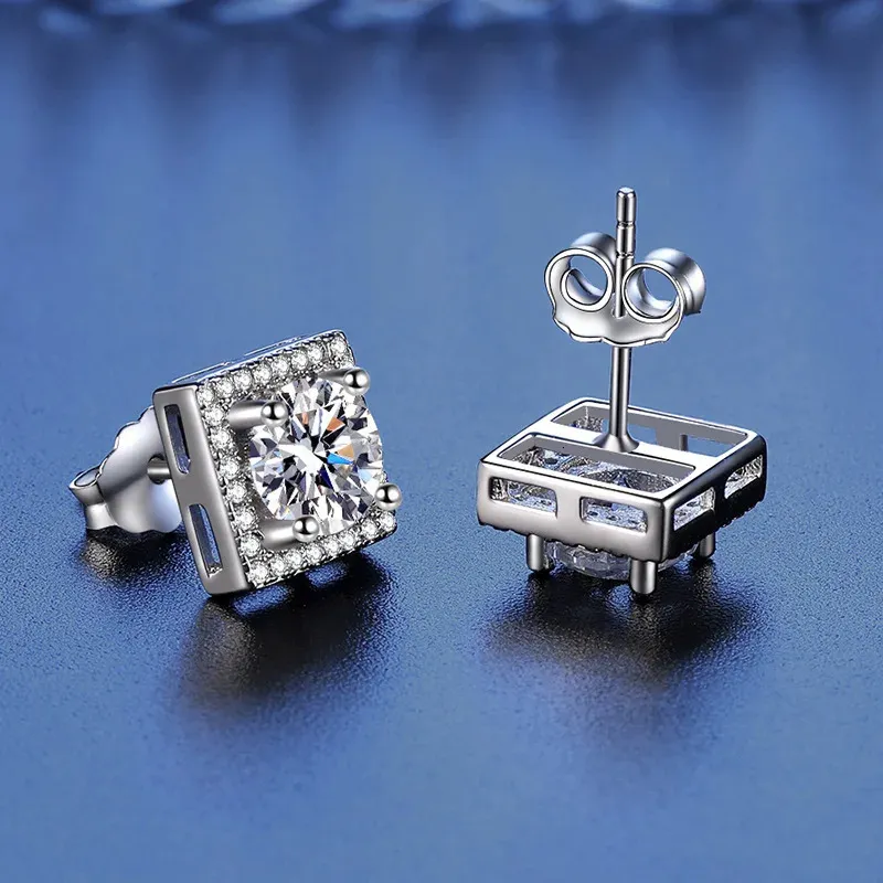 Orecchini Argento 925 Quadrati Orecchini Uomo Argento Sterling Placcati Oro – Quadrati Grandi Con CZ, Chiusura A Vite Orecchini Diamante Uomo