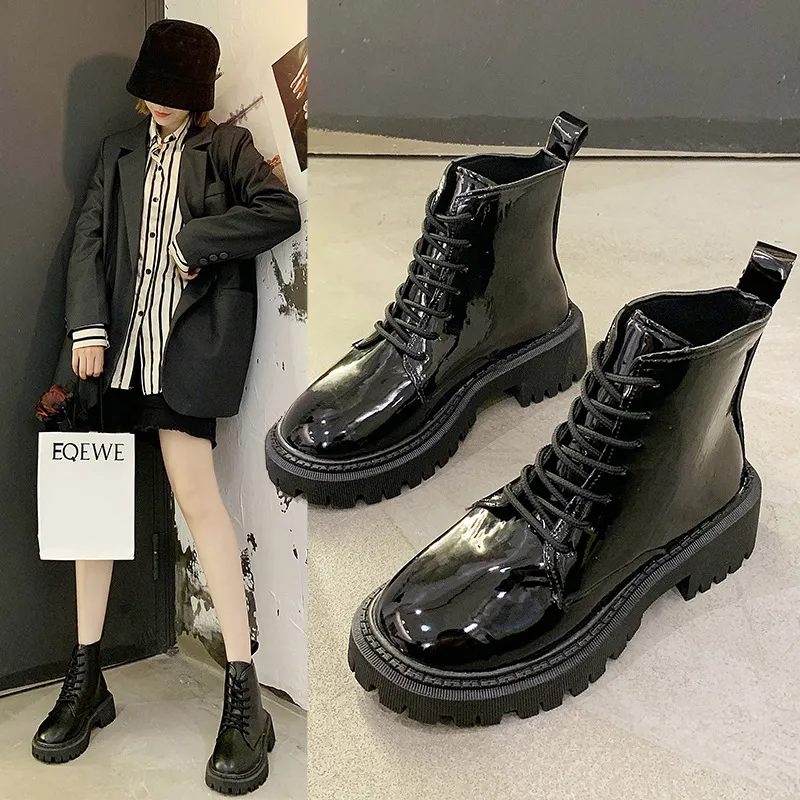 Designer Boots New Leather Boots With Short Sleeves Lace Up Martin ...
