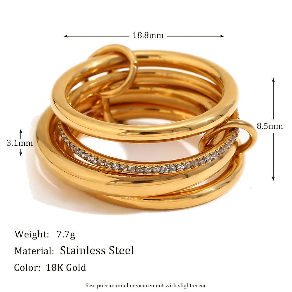 Fashion Niche Temperament Creative Personality Hand Jewelry Stainless Steel Gold Plated Four Layer Middle Band Diamond_voghion.com