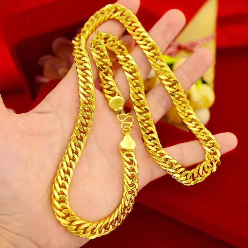 Men's Gold Plated Necklace Jewelry 10mm Flat Chain Long Lasting Non ...