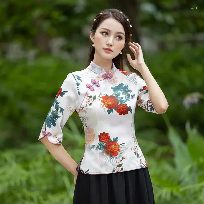 Chemisier Qipao Style Chinois En Satin Brodé - Multicolore - Taille Régulière - Neuf Avec étiquettes