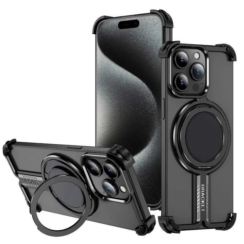 Magnetic Metal Rimless Stand Phone Case for iPhone 16 15 14 13 12 Pro ...