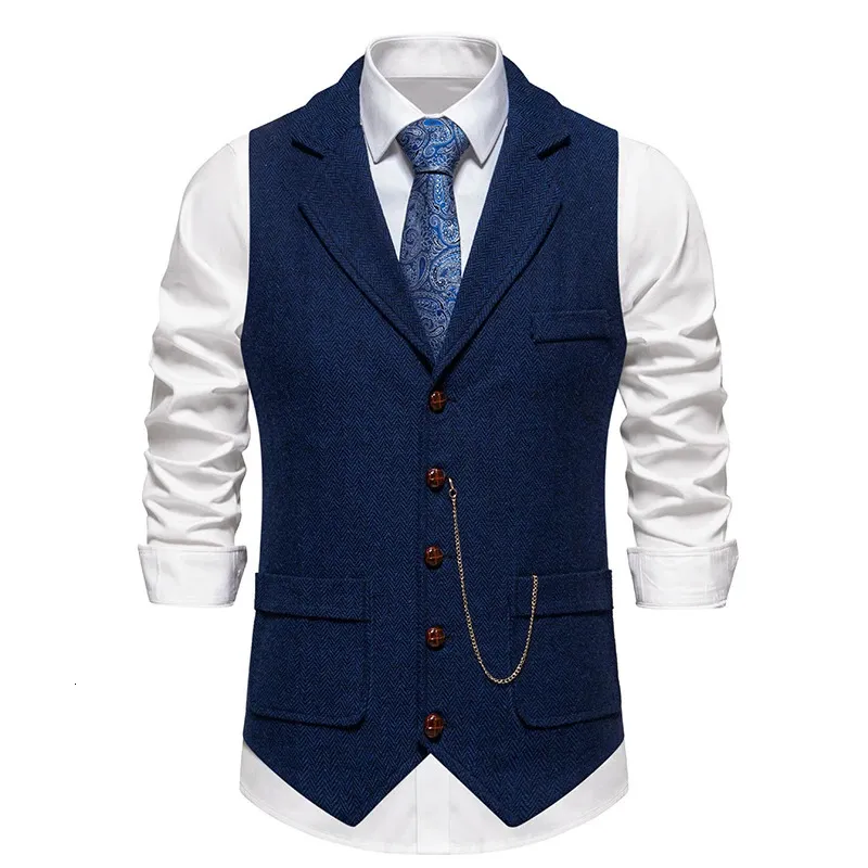 Gilet Uomo In Tweed Lana AeoTeokey - Spina Di Pesce Slim Fit