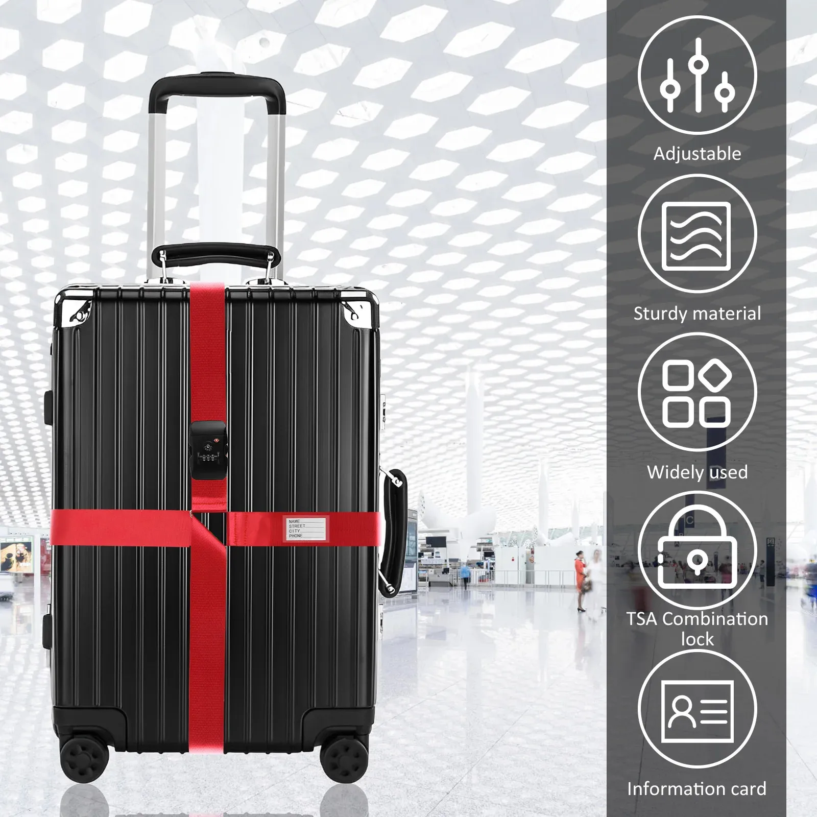 Sangle de valise, sangle de valise croisée avec serrure à combinaison TSA et étiquette