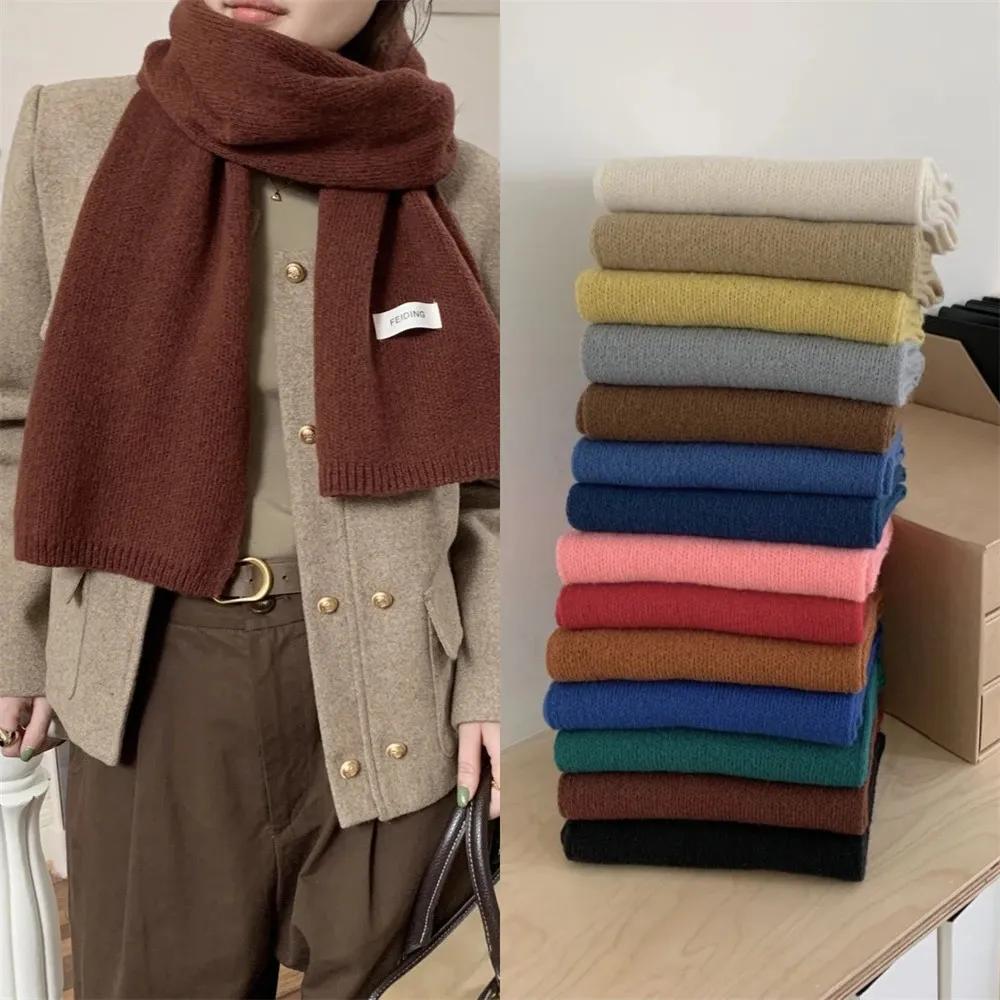Winter Women's Scarf Korean Solid Color Knitted Woolen Scarves Outdoor ...