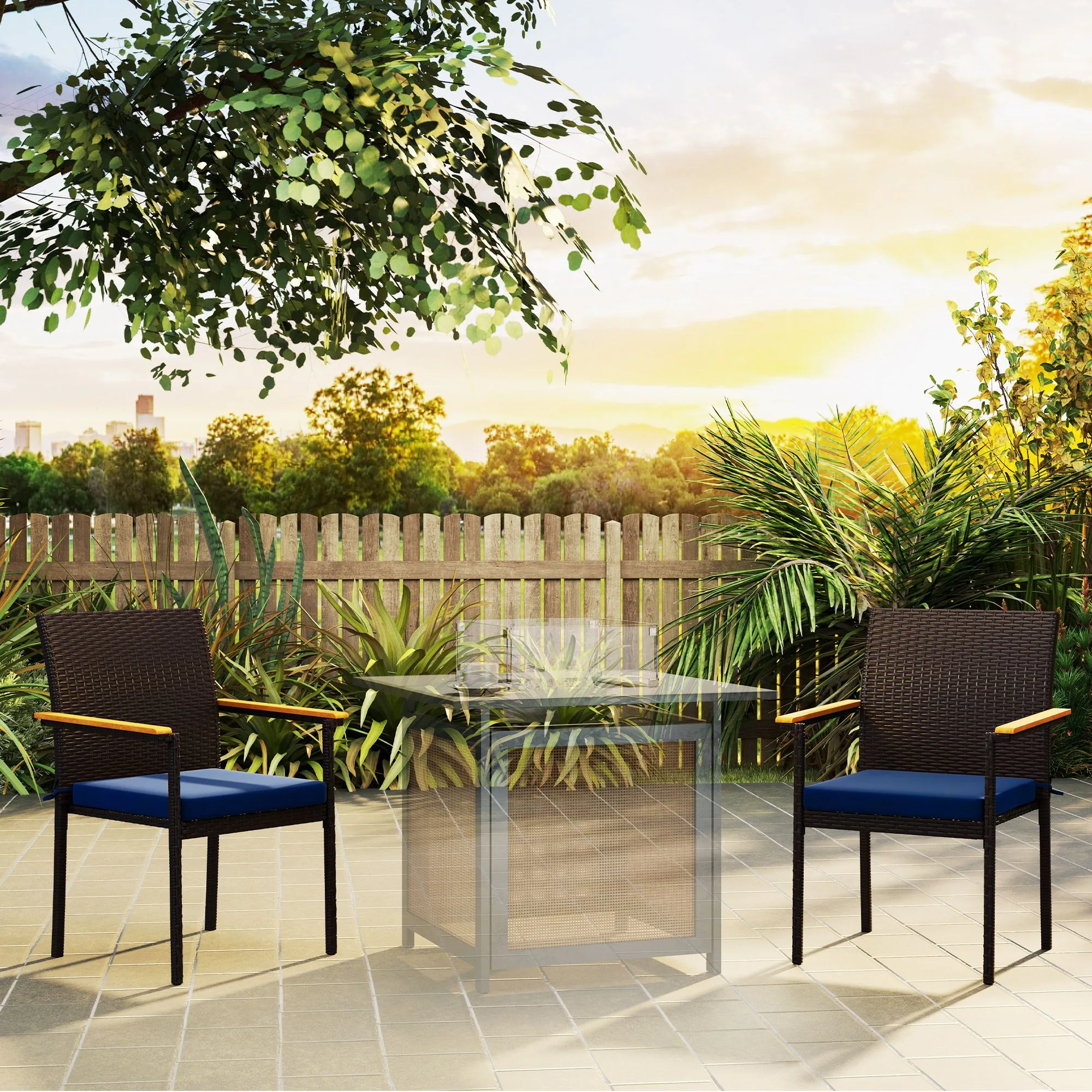 Outsunny 2er-Set Gartenstühle Aus PE-Rattan – Mit Kissen, Schwarz, Für Terrasse, Balkon & Garten