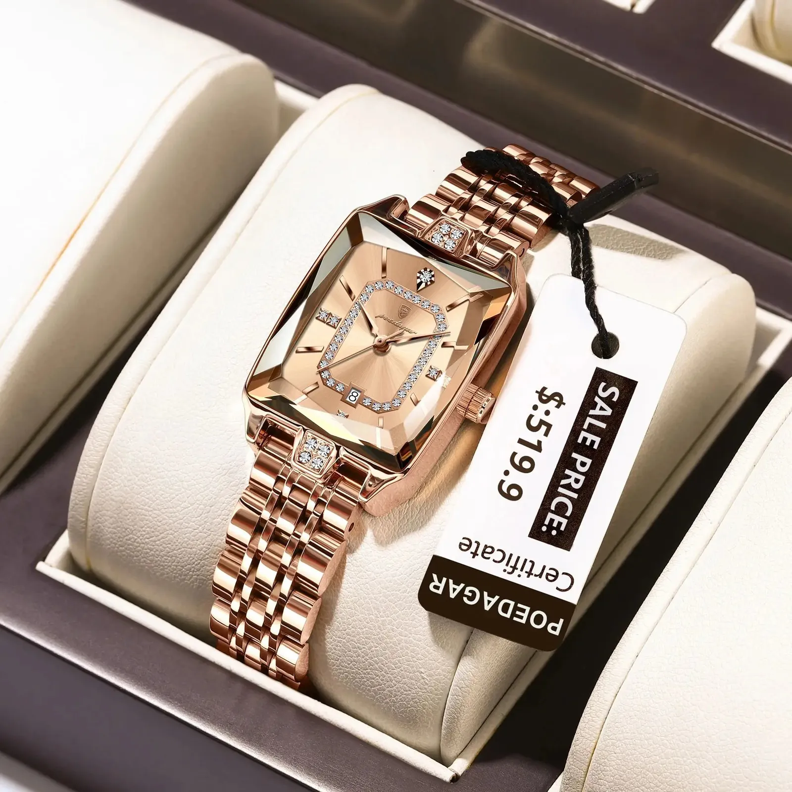 Rectangle Stainless Steel Quartz Women\'s Watch with Date POEDAGAR 785 Top Brand Elegant Women Wristwatch Waterproof  main image 4