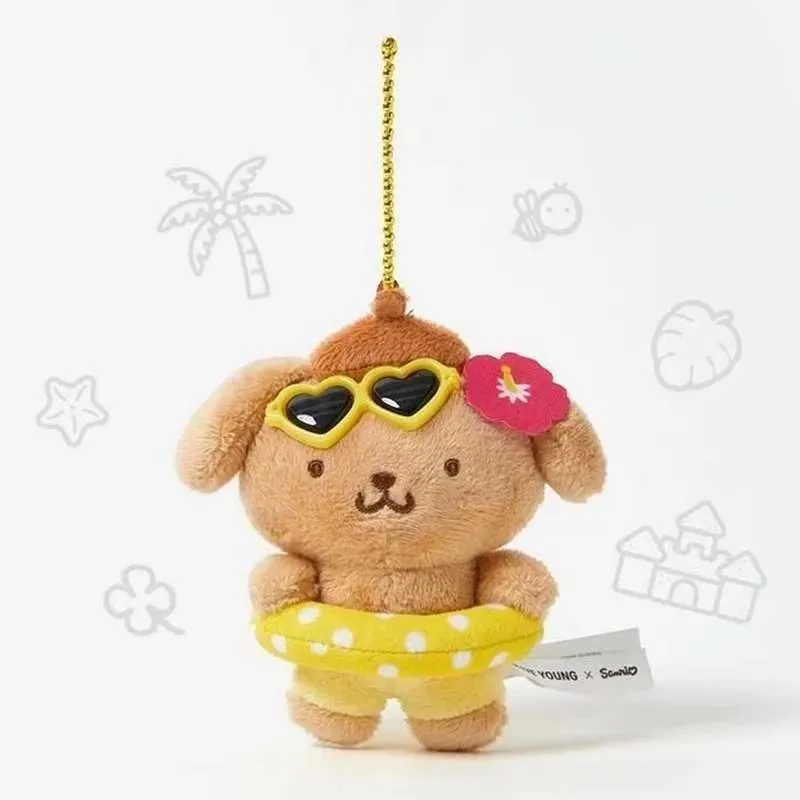 かわいいハワイ ポムポムプリン ぬいぐるみ キーチェーン ダークスキン