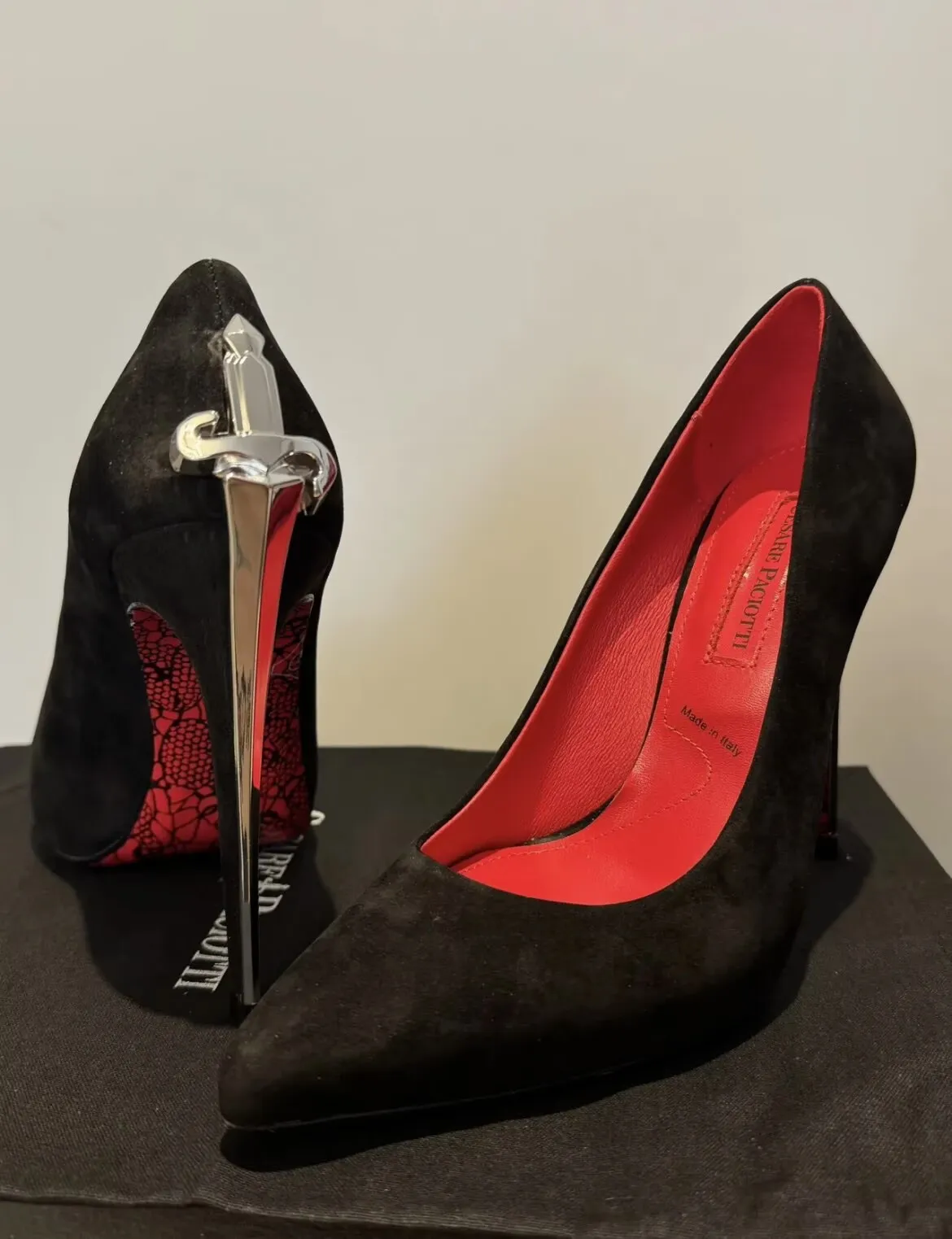 Vintage Cesare Paciotti Lady Blade High Heel Shoes, Heels  Collectors | Cesare Paciotti | Snakeskin Ankle Bootie | Dagger Logo Lace Bottoms display picture 1