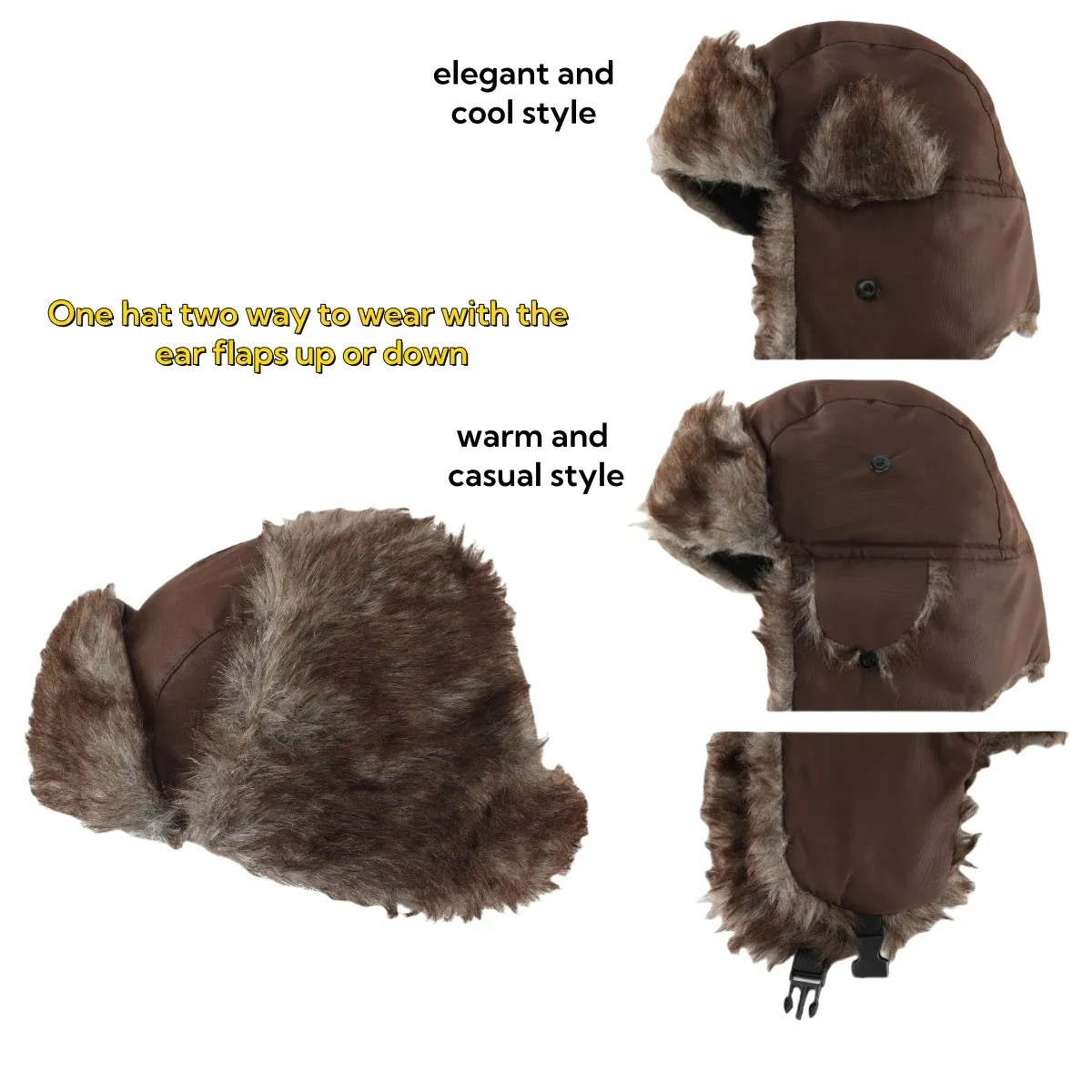 Warm Faux Fur Trapper Hat with Ear Flaps Windproof Waterproof Snow Ski Hat Winter Trooper Hat - Men main image 4