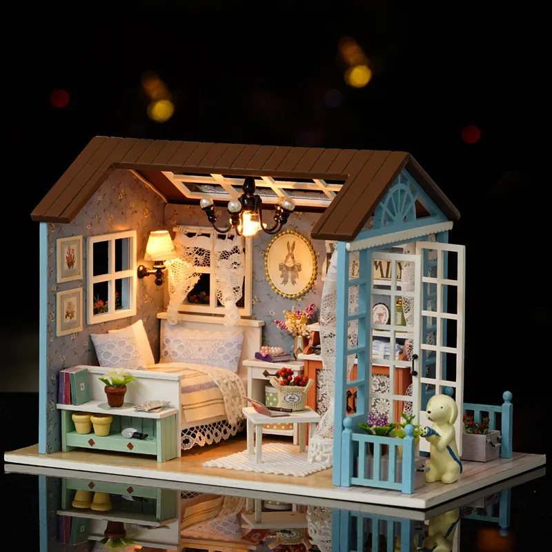 Nouveau cadeau de noël bricolage maison de poupée en bois meubles Kit d'éclairage maison de poupée Casa accessoires miniatures jouets en bois cadeaux d'anniversaire  26
