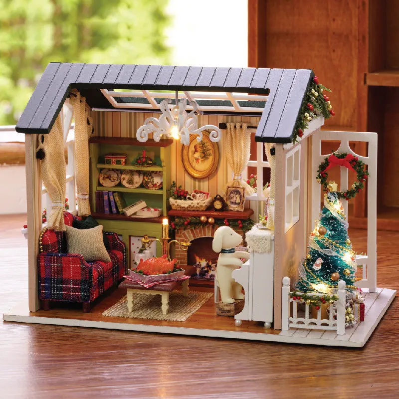 Spilay Casetta per bambole fai da te, in legno, con copertura antipolvere, carillon e LED, regalo per adulti (Magic Treasure House
