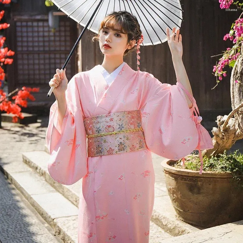 Womens Pink Traditional Japanese Kimono With Obi Belt  Classic Formal Festival  Dress For Cultural Events From Lolitassa, $104.03 | DHgate.Com