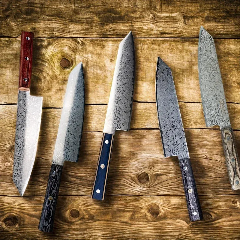 Damascus Pattern Chef Knife Kitchen Knives Sharp Japanese Santoku ...