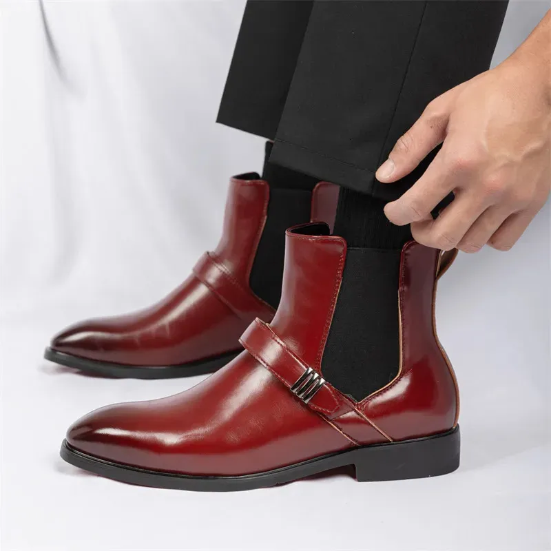 Stivaletti Eleganti Da Uomo In Pelle Con Fibbia E Cerniera - Stile Vintage Rock, Per Feste, Matrimoni, Serate