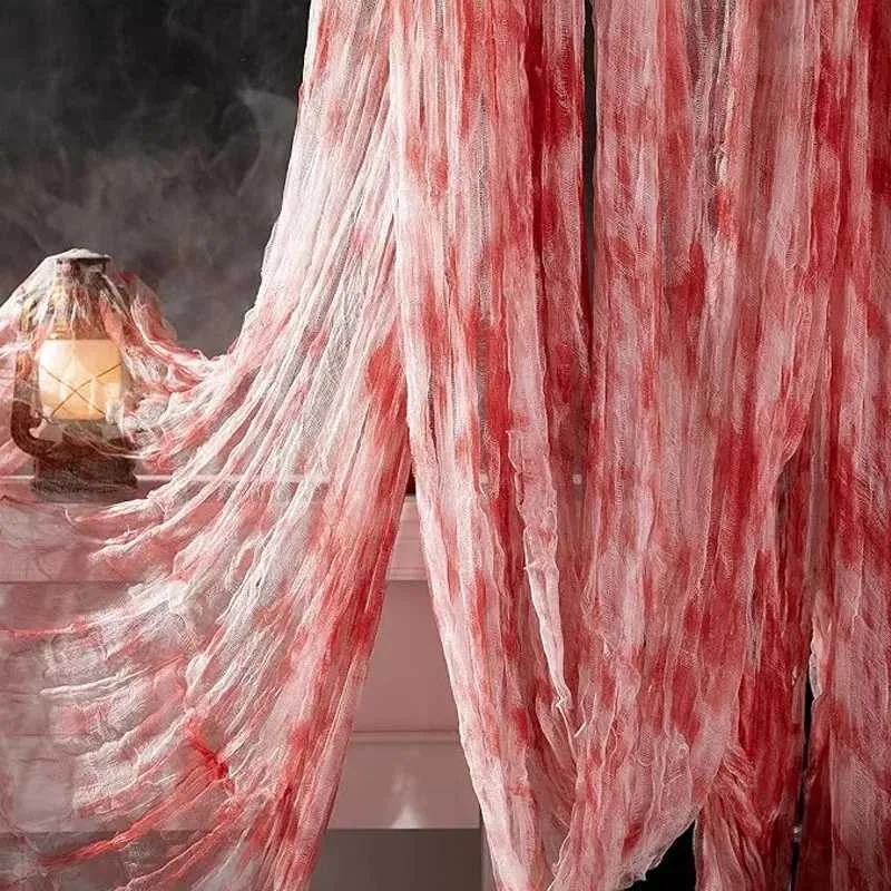 Tela De Gasa Con Sangre Falsa Para Halloween - 8m X 2.15m, Blanca, Decoración Terrorífica Para Casas Embrujadas Y Fiestas