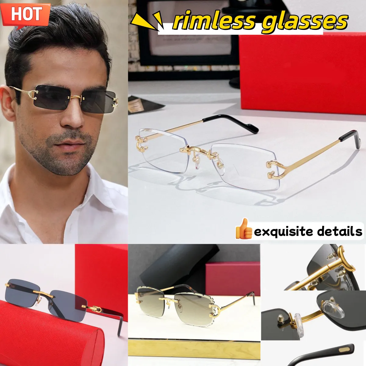 Occhiali Da Sole Senza Montatura Da Uomo Di Design Donna Lente