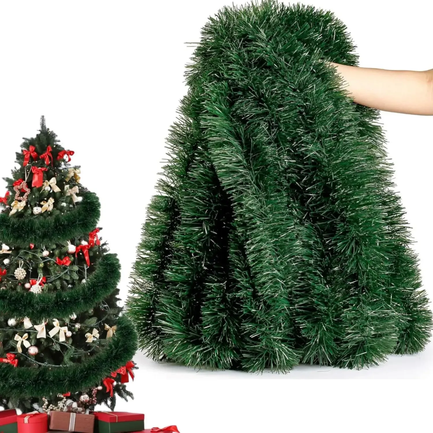 Sggvecsy Christmas Green and White Tinsel Garland Xmas Tree Decorations ...