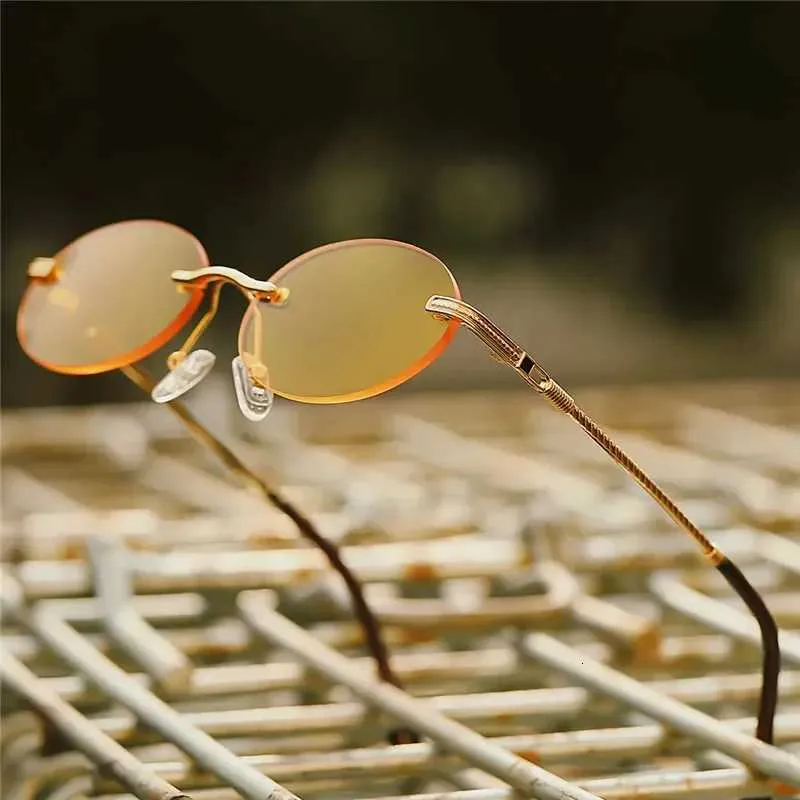 Retro Oval Sunglasses Rimless Small Round Glasses Frameless UV400 Amazon.com: TOSGMLOUS Retro Oval Sunglasses Rimless Small  main image 3