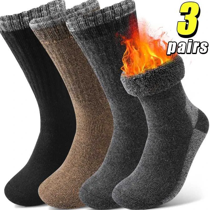 Men's Dark Color Heavy Knit Crew Socks Winter Thermal Terry Looped Pile ...
