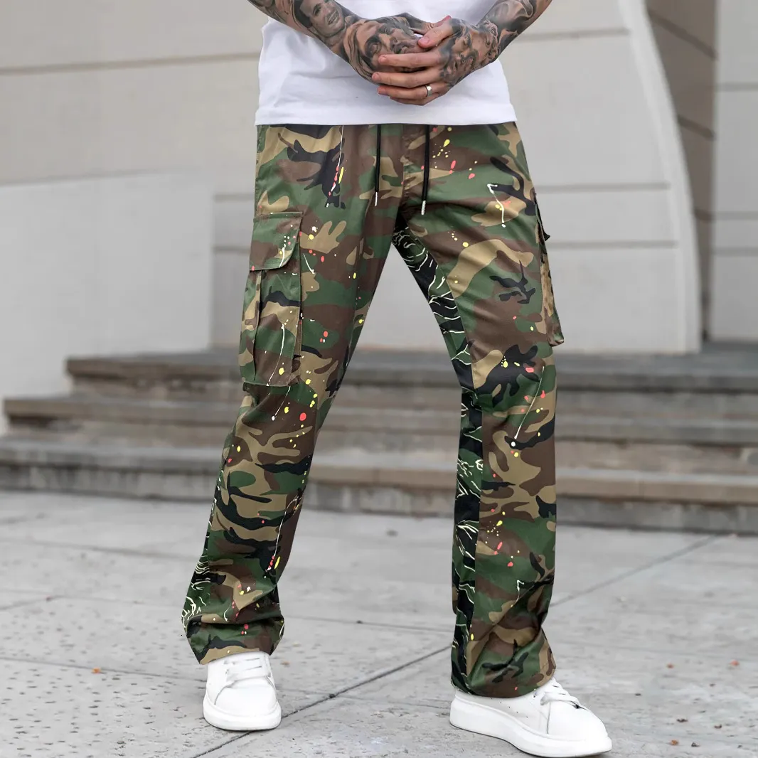 Mens Pants Y2K Fashion Ink Graffiti Baggy Tracksuit Cargo Flare