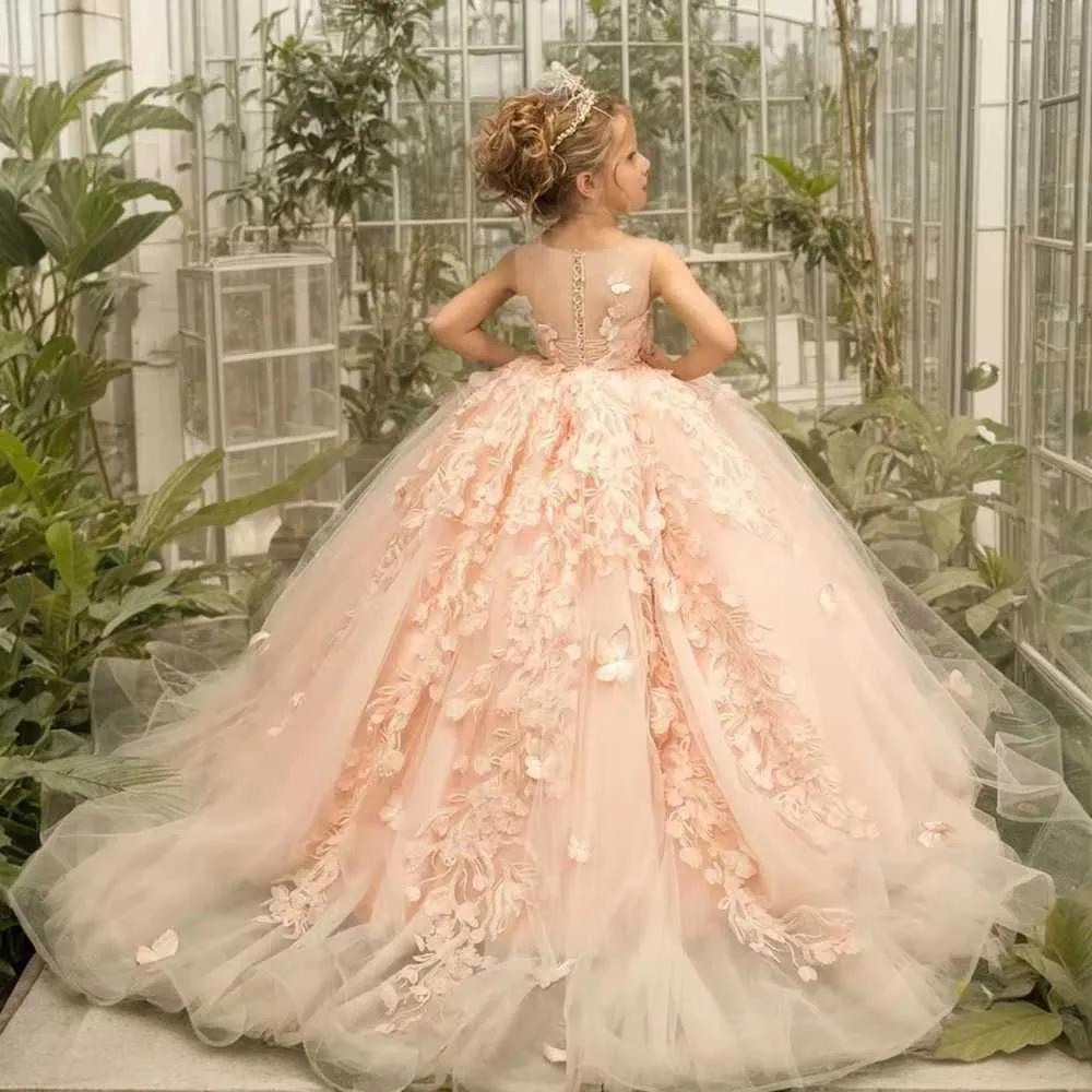 Save Big on Bulk Princess Lace Ball Gown Wedding Dresses BABYONLINE 2025  Elegant 3D Lace Flower Girl Dresses For Weddings Party I Pearl Pink Tulle 