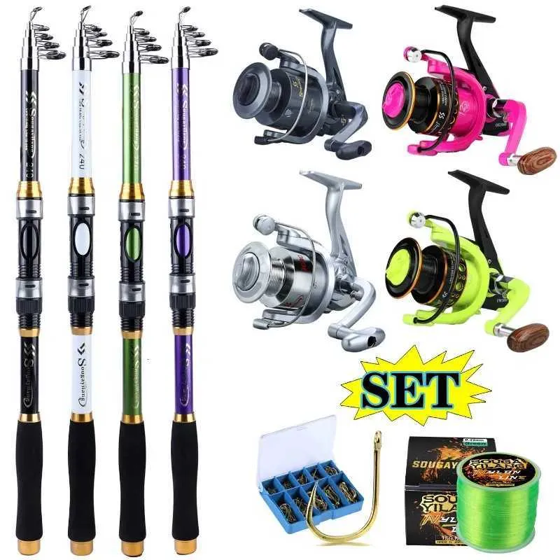 deep sea fishing rod and reel amazon Pole Combo Set, 2.1m/6.89ft, 2PCS Rods, 2PCS Spinning Reels metal handle Sougayilang Pro Telescopic Rod for