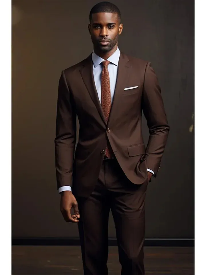 Blazer Homme En Cuir Daim Marron Foncé - Fait Main, Deux Boutons, Doublure - Taille Sur Mesure Disponible