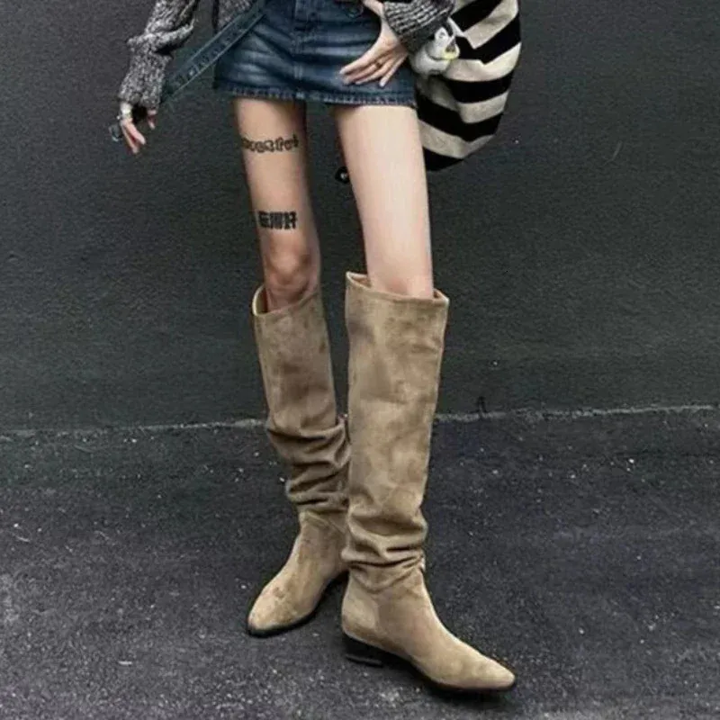 Boot Womens High Quality Pleated Boots Women Black Nude Faux Suede Flock Knee High Boots Ladies Flat Winter Dress Shoe 43 from Dhgate Boots - price 120.16 Boot Womens High Quality Pleated Boots Women Black Nude Faux Suede Flock Knee High Boots Ladies Flat Winter Dress Shoe 43 from Dhgate Boots - price 120.16