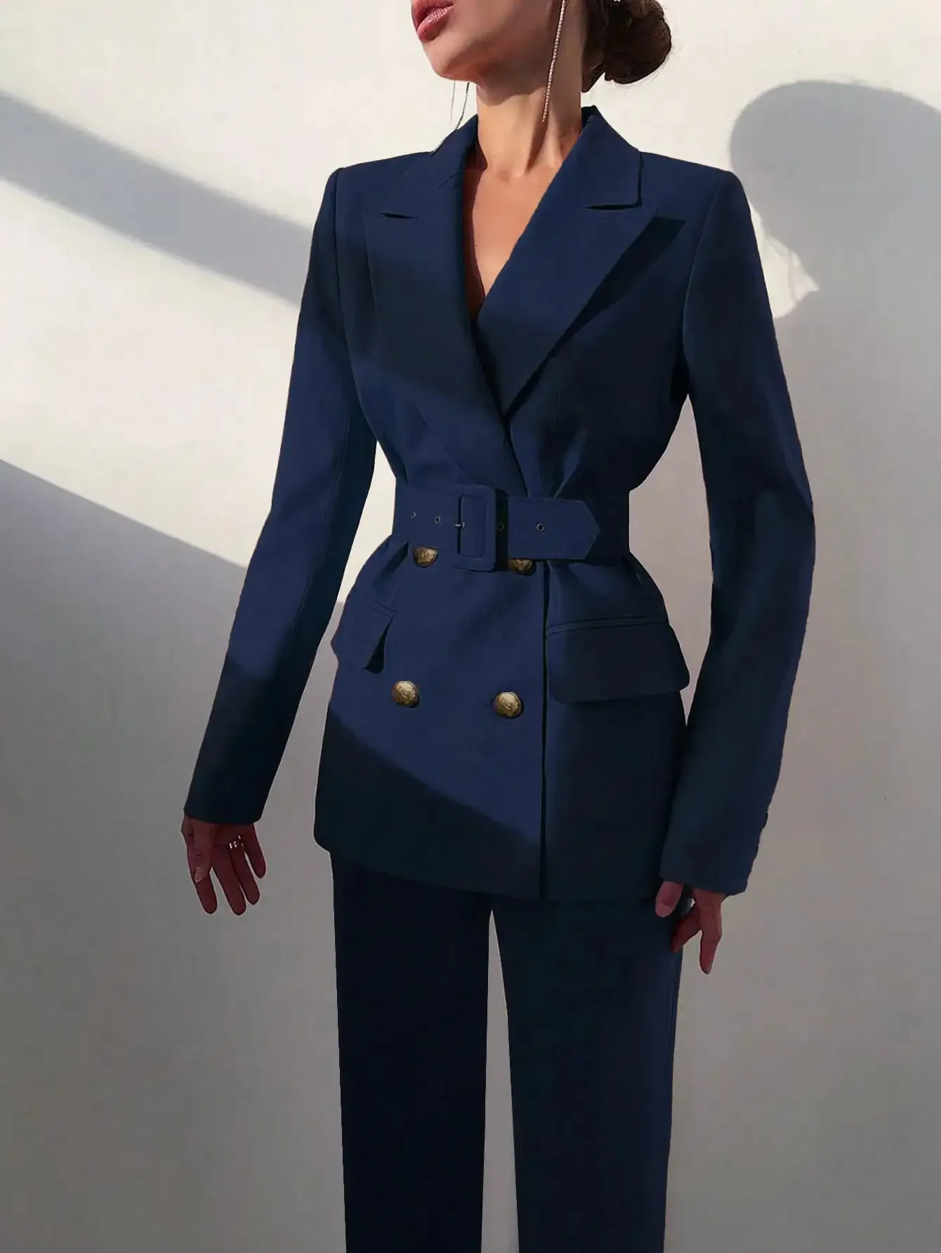 Womens Belted DoubleBreasted Blazer Jacket From 35,9 € | DHgate
