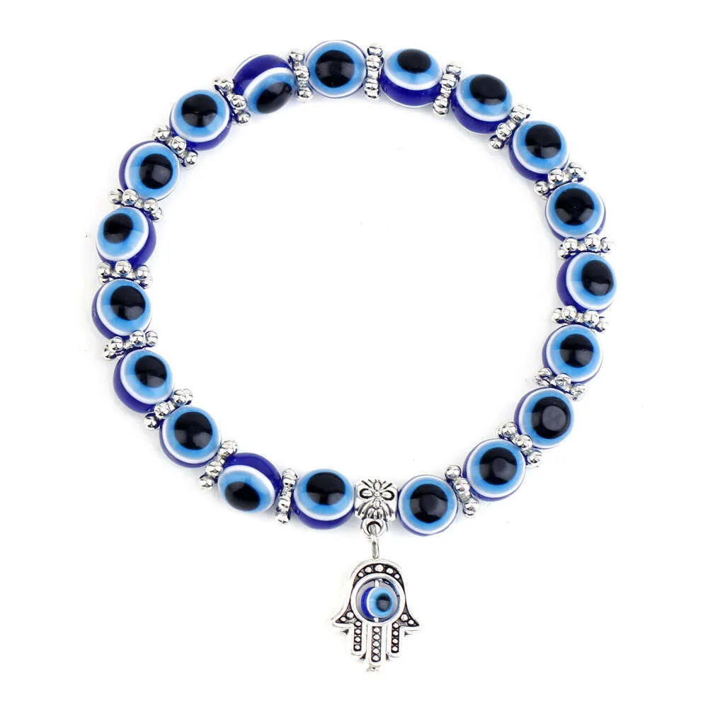 Turkish Blue Fatima Hand Demon Eye Beaded Bracelet_voghion.com