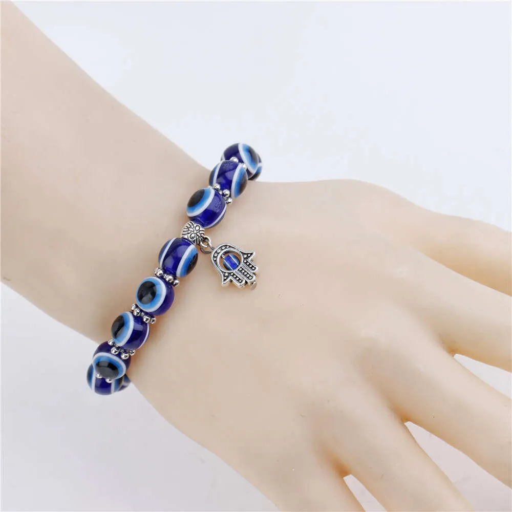Turkish Blue Fatima Hand Demon Eye Beaded Bracelet_voghion.com