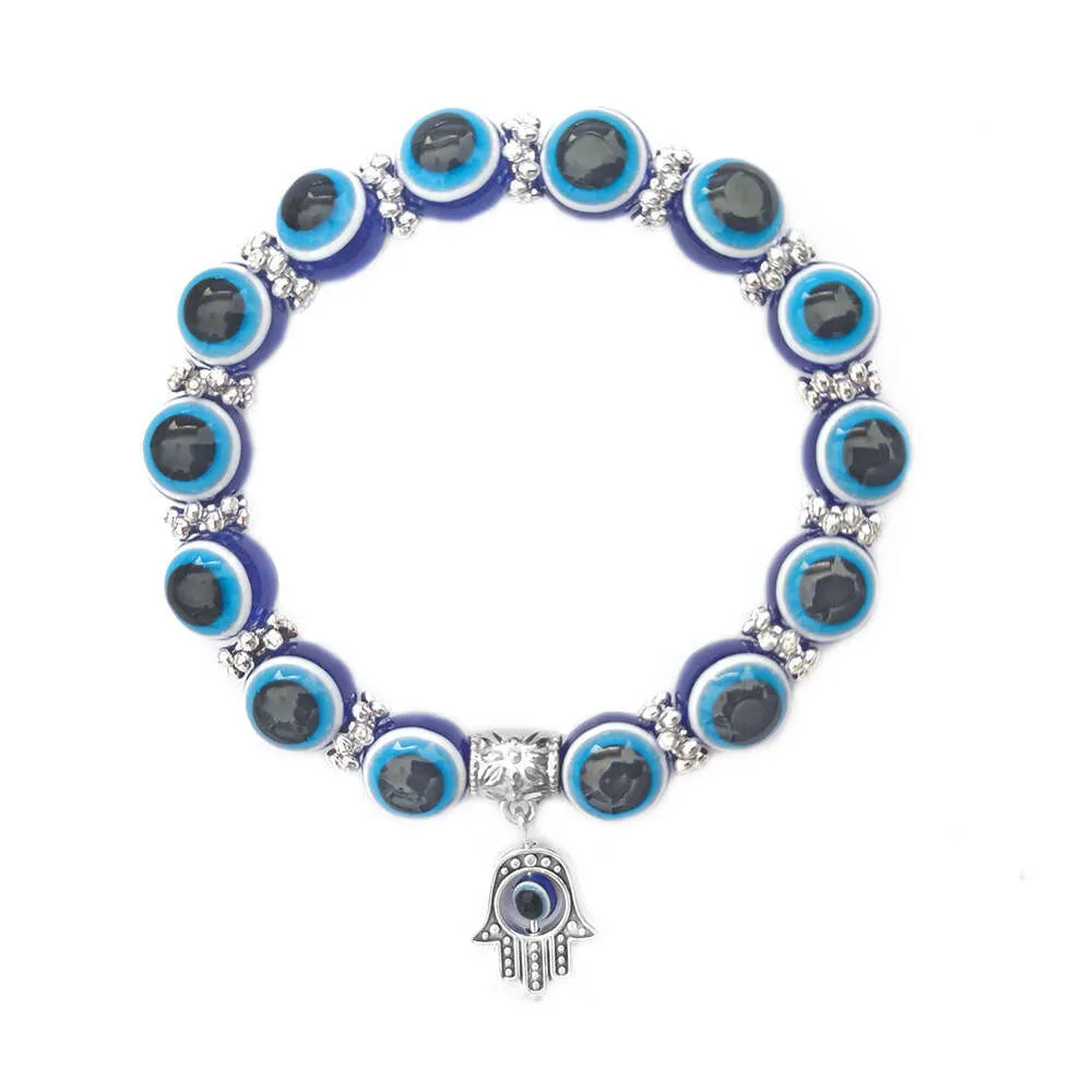 Turkish Blue Fatima Hand Demon Eye Beaded Bracelet_voghion.com